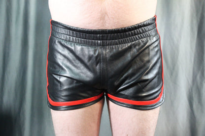 OnF Booty Shorts in Black with Red Highlights - front view