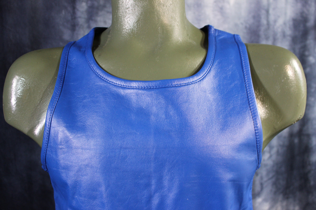OnF Leather Tank Tops in Blue - front view