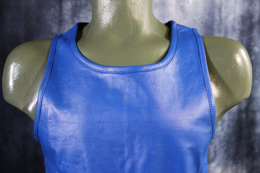 OnF Leather Tank Tops in Blue - front view