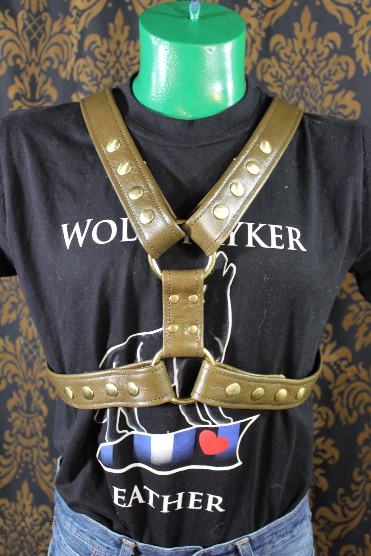 Metallic Olive Green Extended X Harness - front view