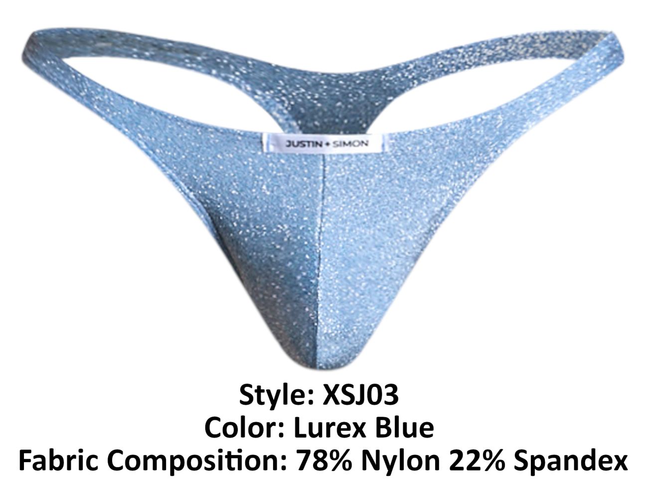 JUSTIN+SIMON Men's Underwear XSJ03 Classic Thongs Color Lurex Blue