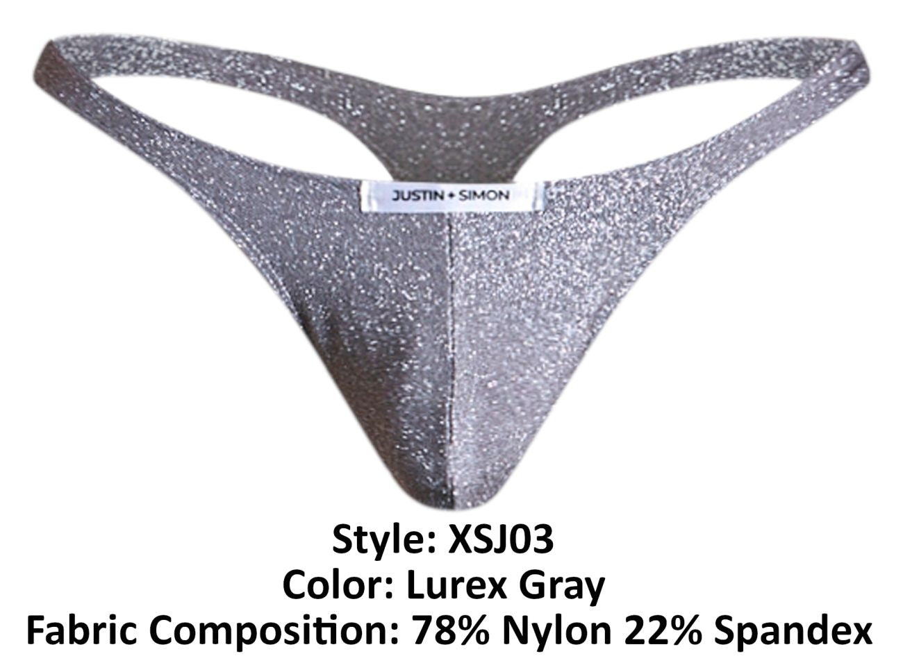 JUSTIN+SIMON Men's Underwear XSJ03 Classic Thongs Color Lurex Gray