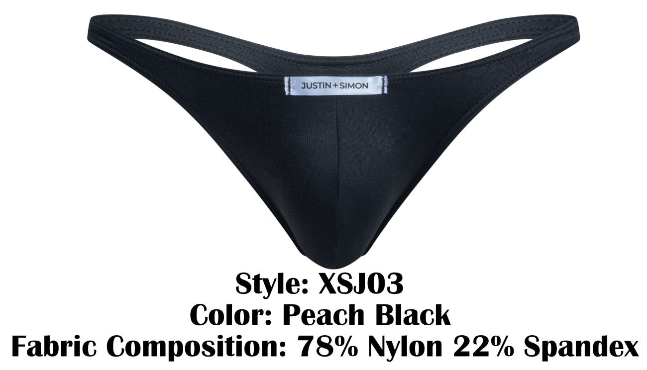 JUSTIN+SIMON Men's Underwear XSJ03 Classic Thongs Color Peach Black