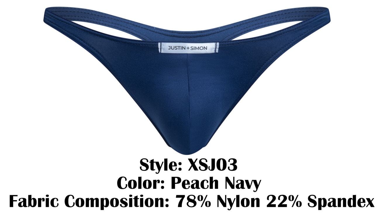 JUSTIN+SIMON Men's Underwear XSJ03 Classic Thongs Color Peach Navy