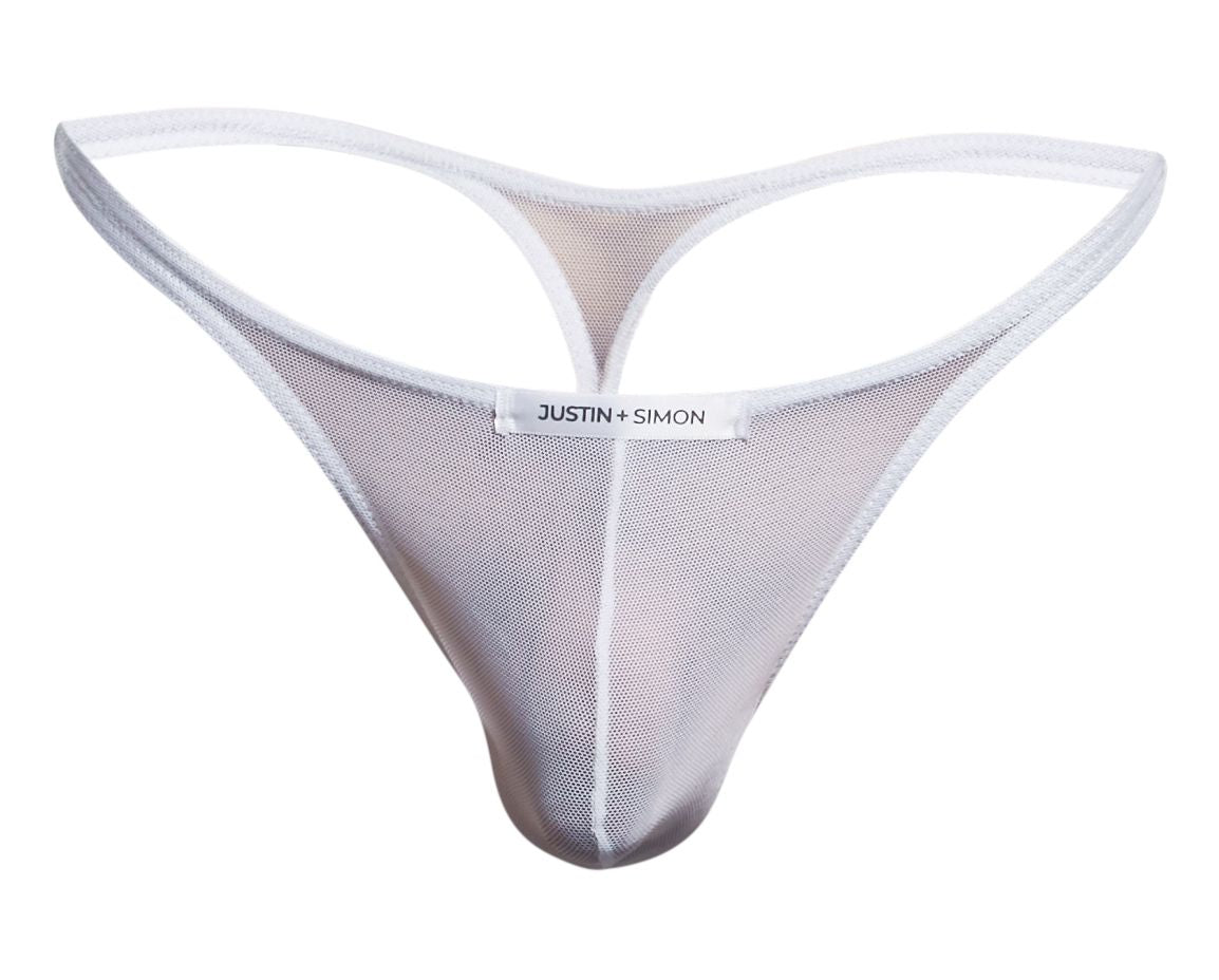 JUSTIN+SIMON Men's Underwear XSJ03 Classic Thongs Color White Mesh