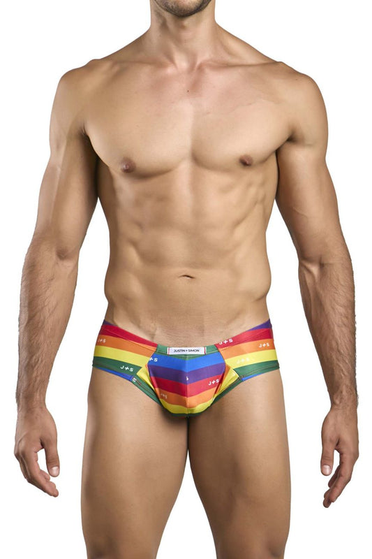 JUSTIN+SIMON Men's Underwear XSJ22 Cheek Briefs Color Pride Flag