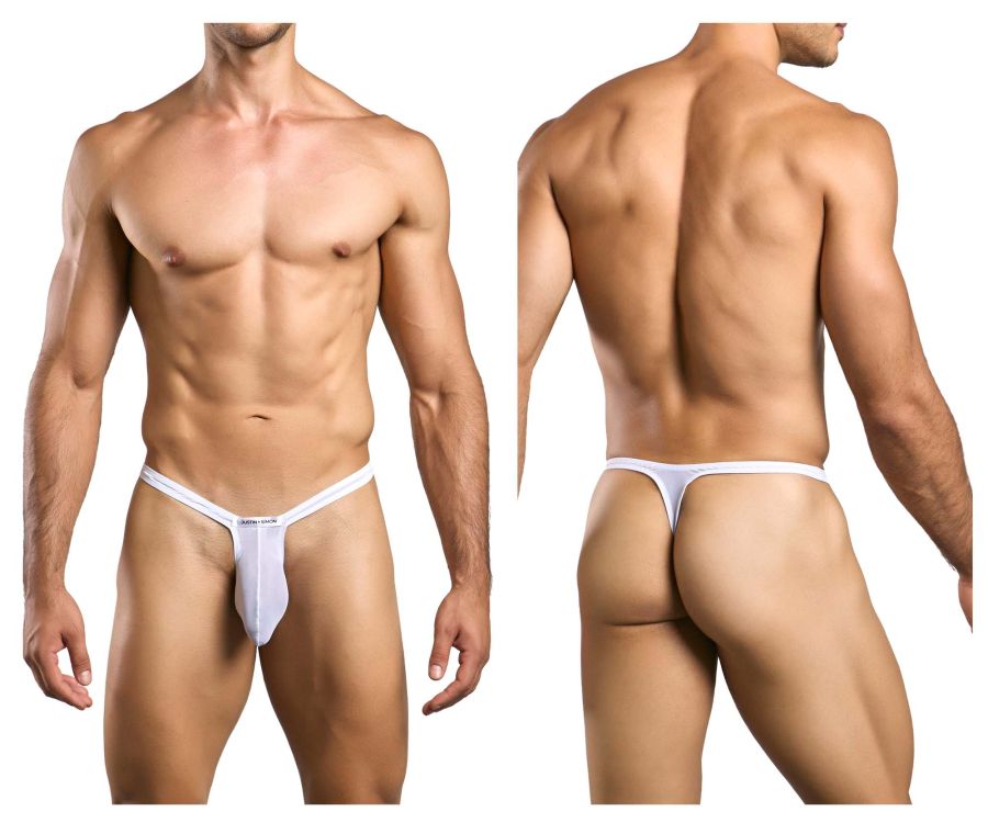 JUSTIN+SIMON Men's Underwear XSJBU02 Bulge Thongs Color White Mesh