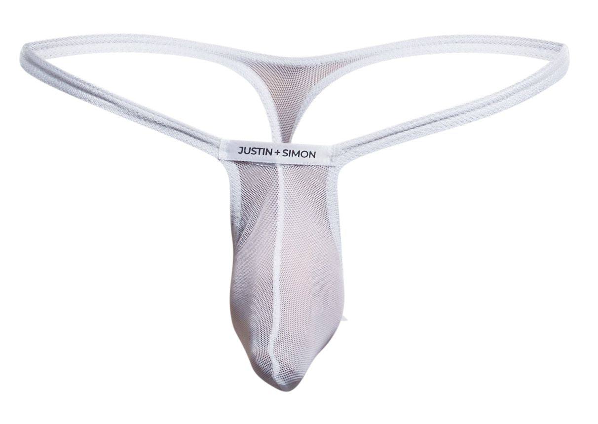 JUSTIN+SIMON Men's Underwear XSJBU02 Bulge Thongs Color White Mesh