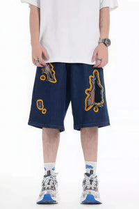Flame Burnout Distressed Denim Shorts – Bold, Streetwear-Inspired Design