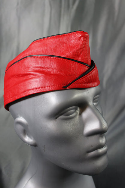 OnF Leather Garrison Cap in Red with Black Trim - view 2