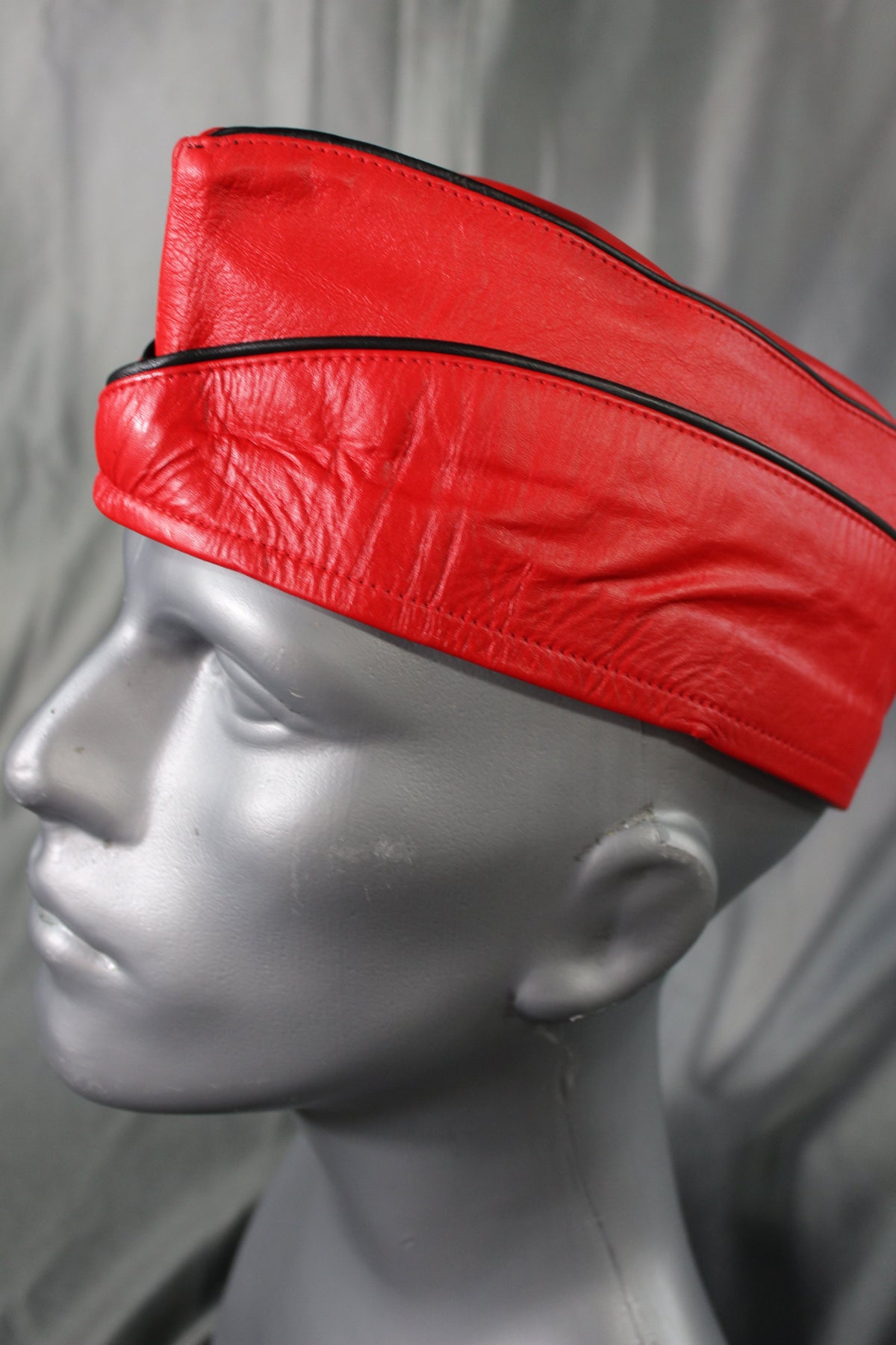 OnF Leather Garrison Cap in Red with Black Trim - view 3