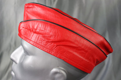 OnF Leather Garrison Cap in Red with Black Trim - view 4