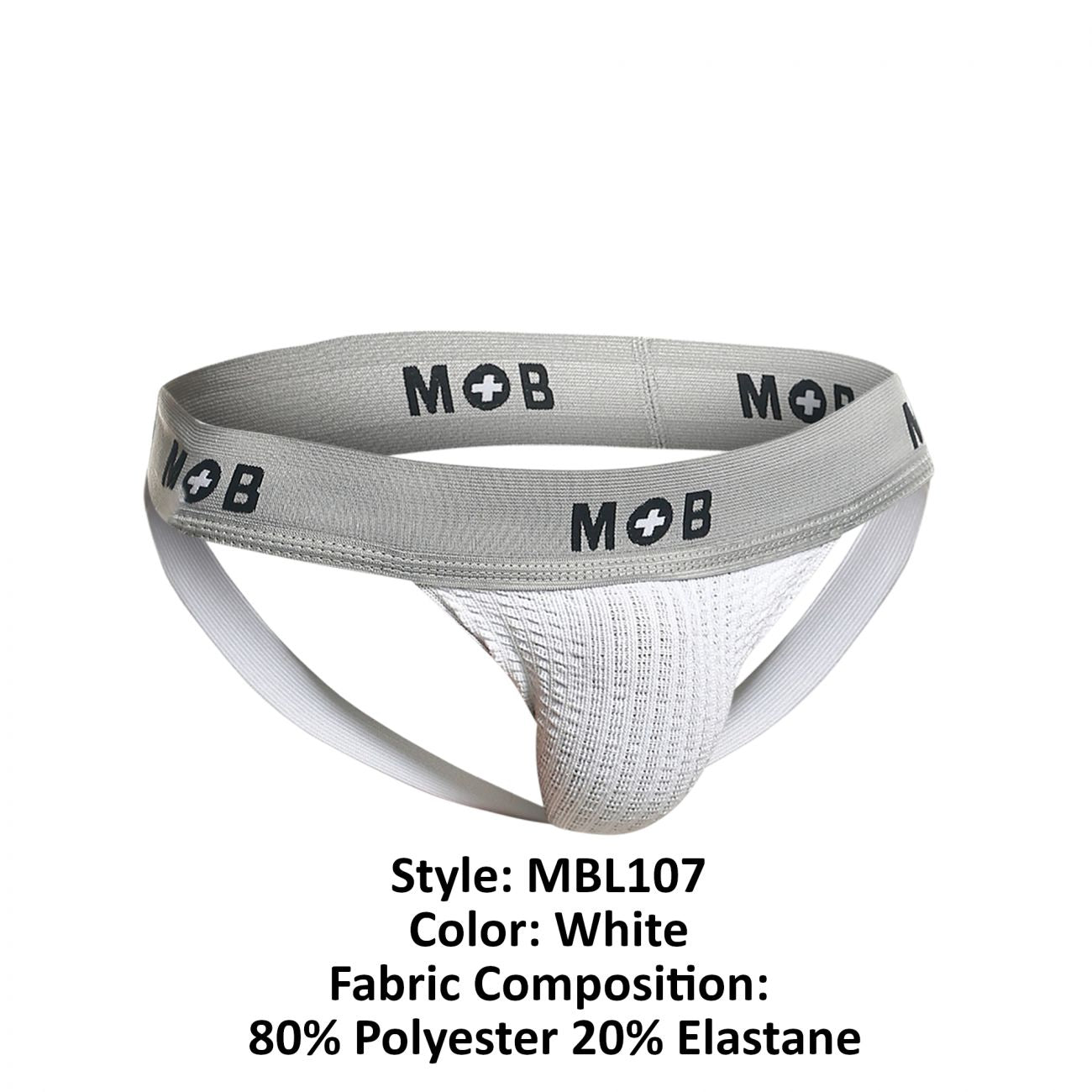 MaleBasics Men's Underwear MBL107 MOB Classic Fetish Jock 3 Inches Jockstrap Color White