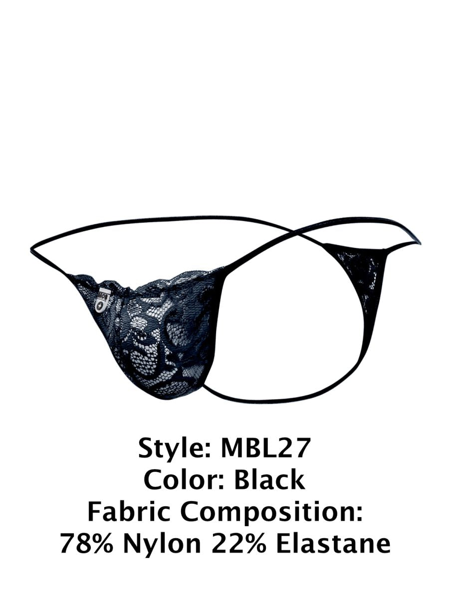 MaleBasics Men's Underwear MBL27 Lace Thongs Color Black