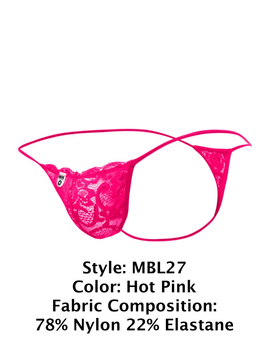 MaleBasics Men's Underwear MBL27 Lace Thongs Color Hot Pink