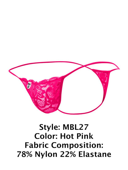 MaleBasics Men's Underwear MBL27 Lace Thongs Color Hot Pink