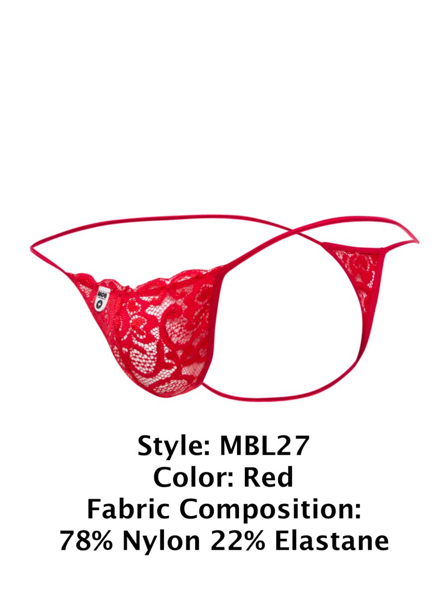 MaleBasics Men's Underwear MBL27 Lace Thongs Color Red