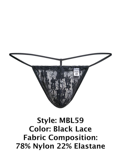 MaleBasics Men's Underwear MBL59 Lace G-String Color Black Lace