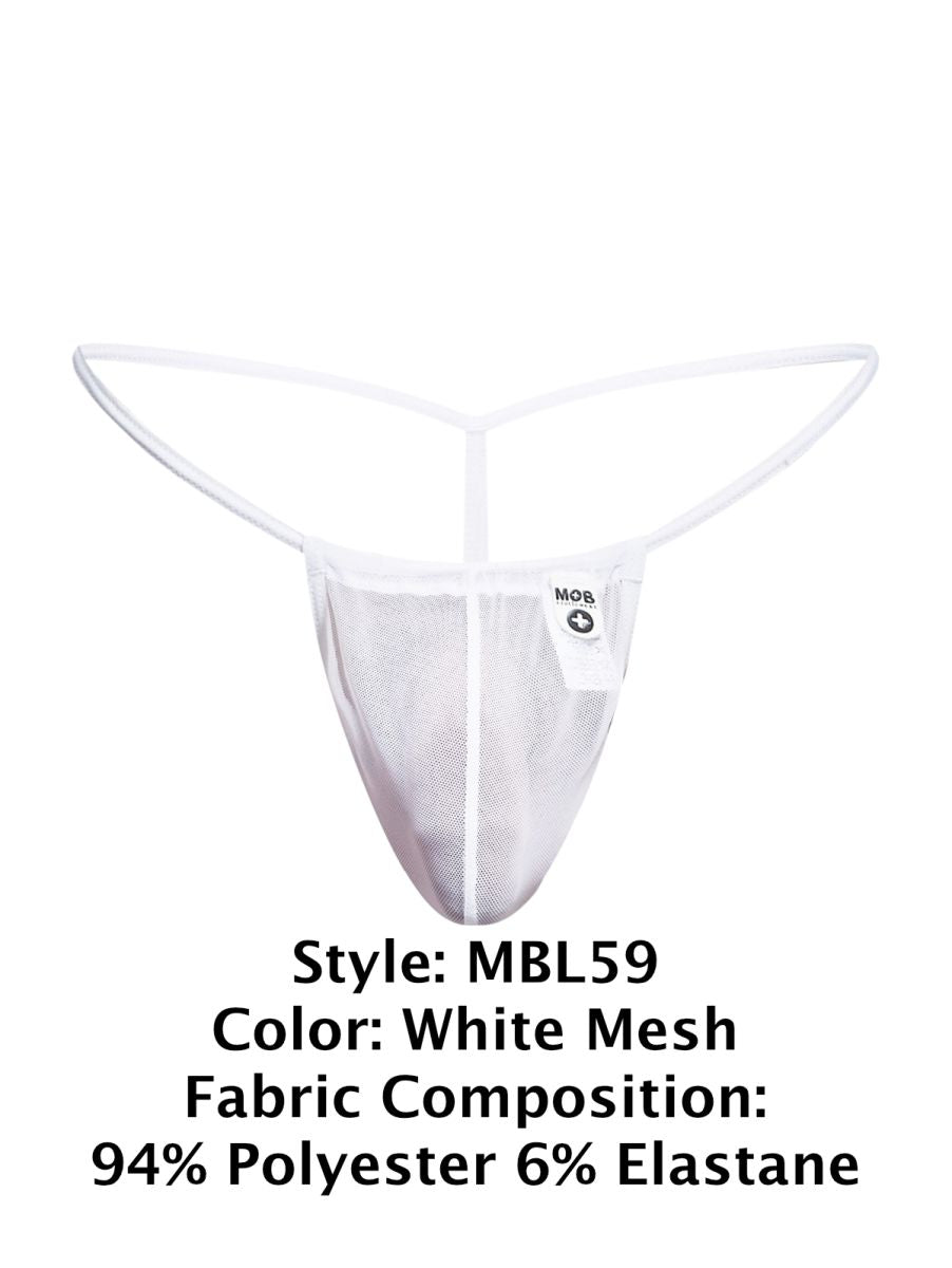 MaleBasics Men's Underwear MBL59 Mesh G-String Color White Mesh