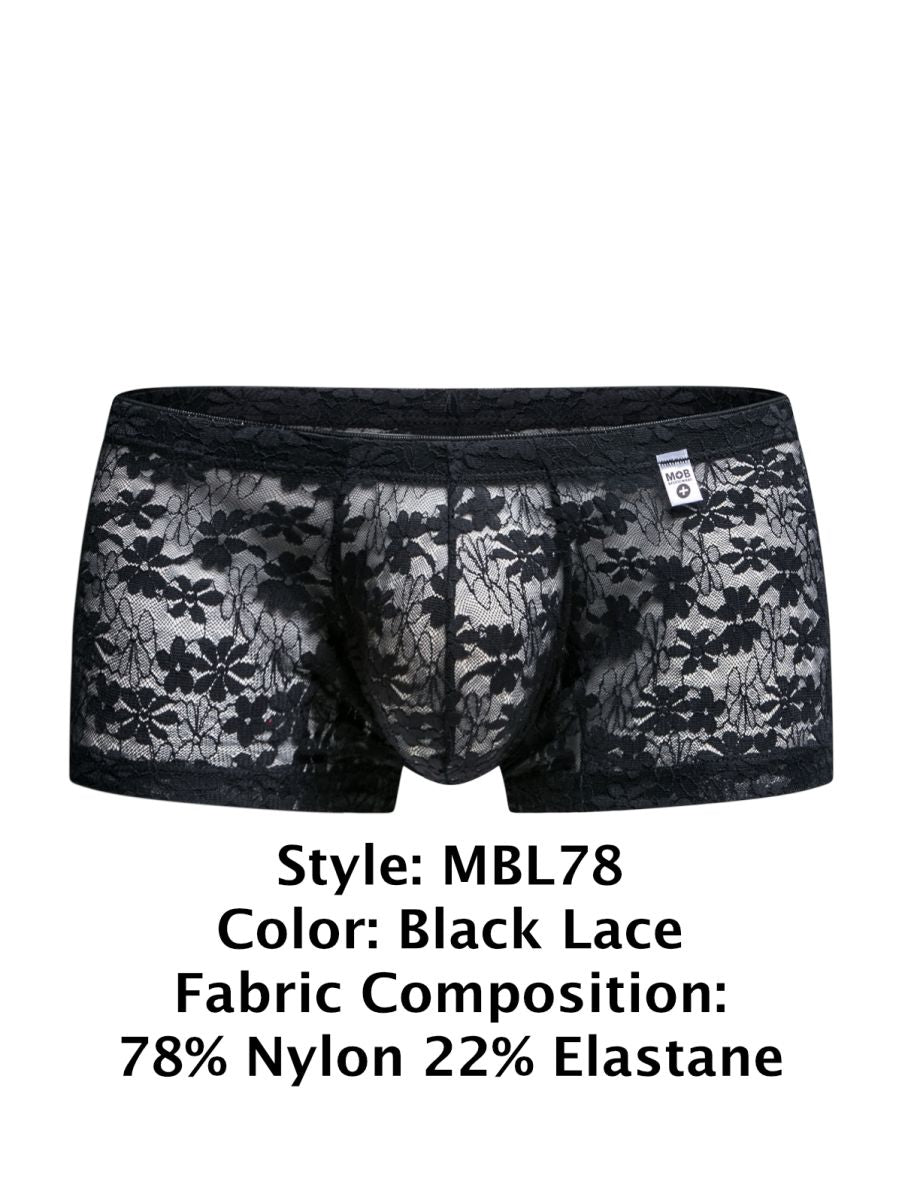 MaleBasics Men's Underwear MBL78 Lace Trunks Color Black Lace