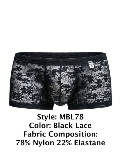 MaleBasics Men's Underwear MBL78 Lace Trunks Color Black Lace