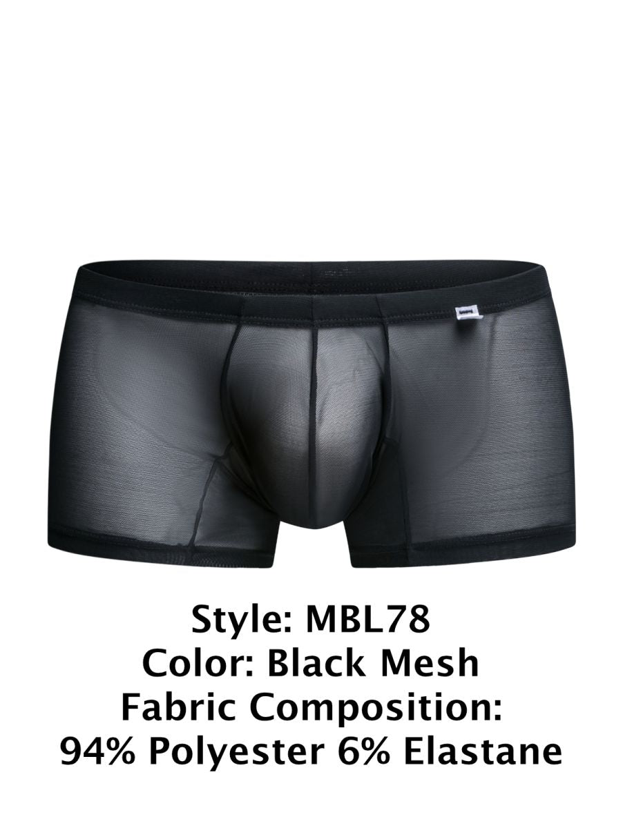 MaleBasics Men's Underwear MBL78 Lace Trunks Color Black Mesh