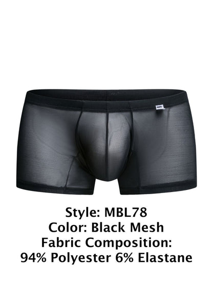MaleBasics Men's Underwear MBL78 Lace Trunks Color Black Mesh