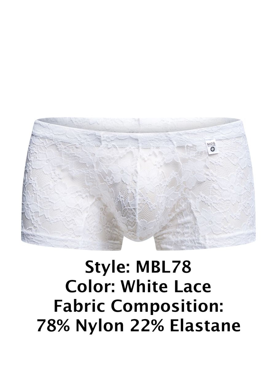 MaleBasics Men's Underwear MBL78 Lace Trunks Color White Lace