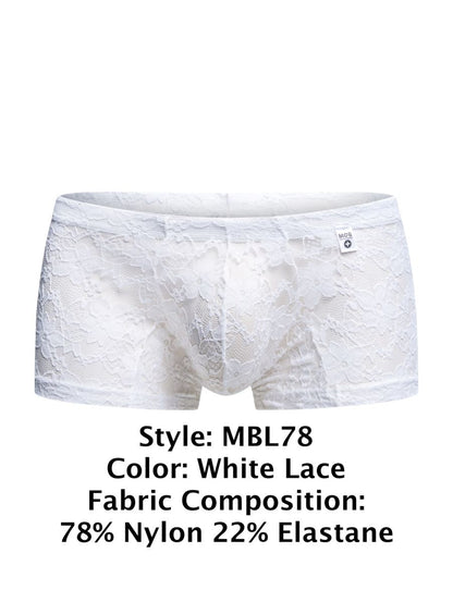 MaleBasics Men's Underwear MBL78 Lace Trunks Color White Lace
