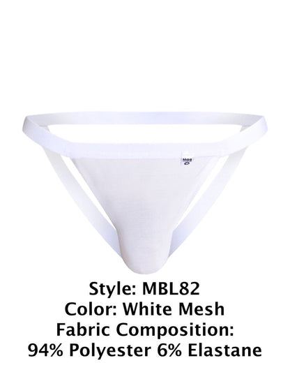 MaleBasics Men's Underwear MBL82 Sexy Jockstrap Color White Mesh
