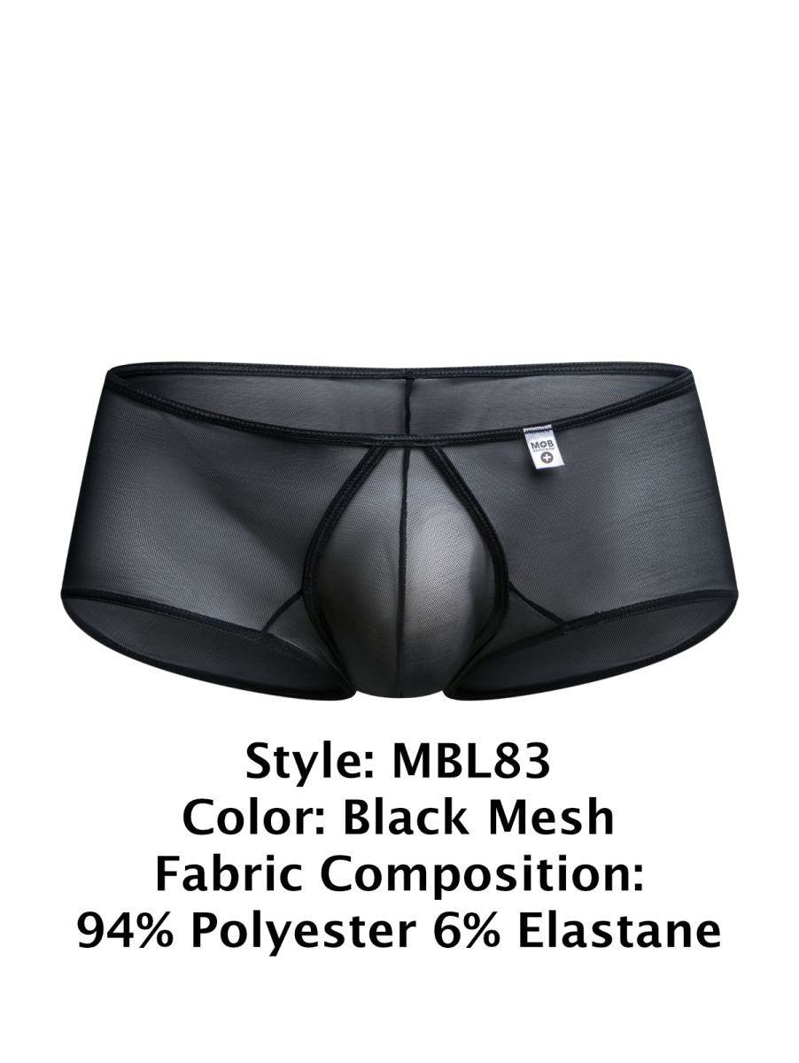 MaleBasics Men's Underwear MBL83 Loop Cheeky Trunks Color Black Mesh