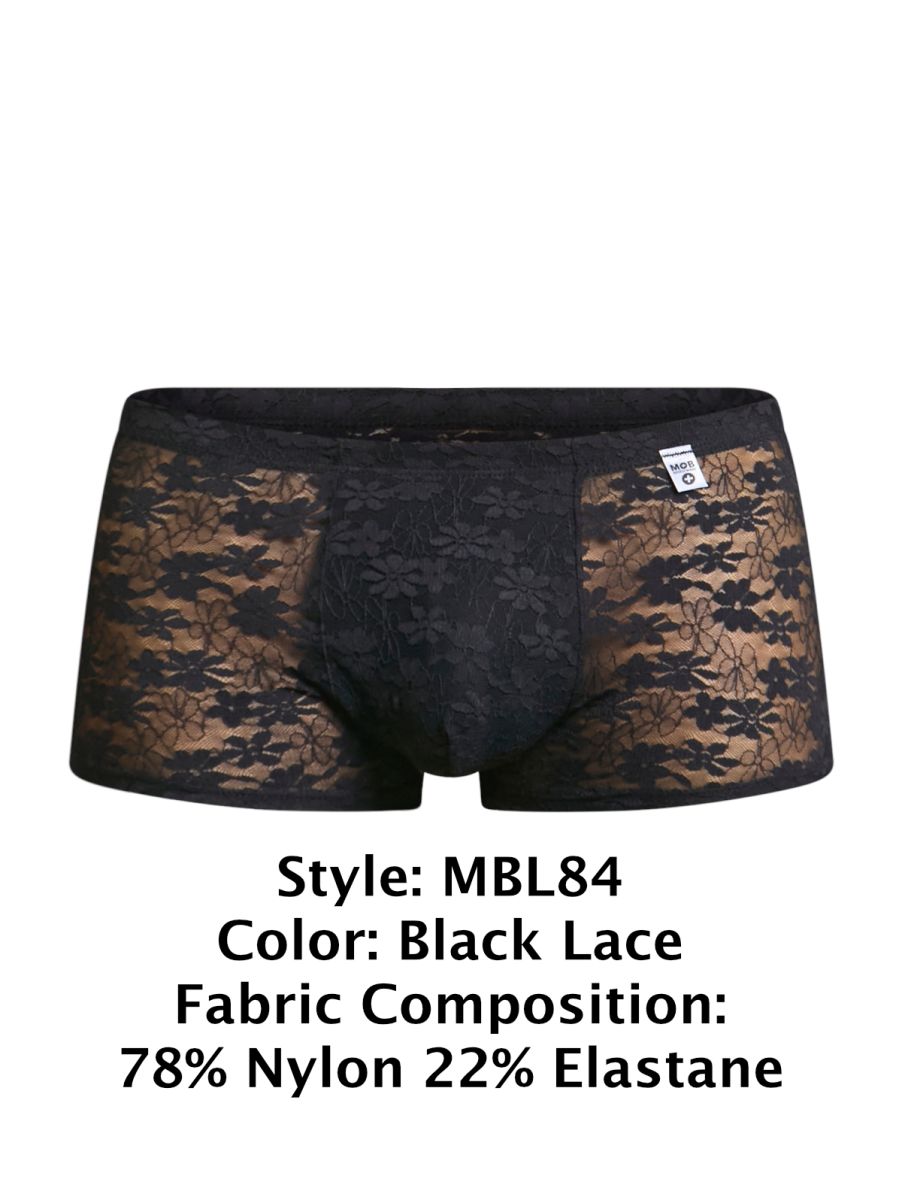 MaleBasics Men's Underwear MBL84 Classic Pouch Trunks Color Black Lace