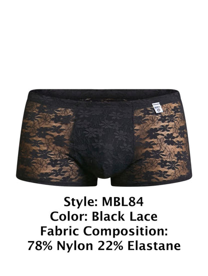 MaleBasics Men's Underwear MBL84 Classic Pouch Trunks Color Black Lace