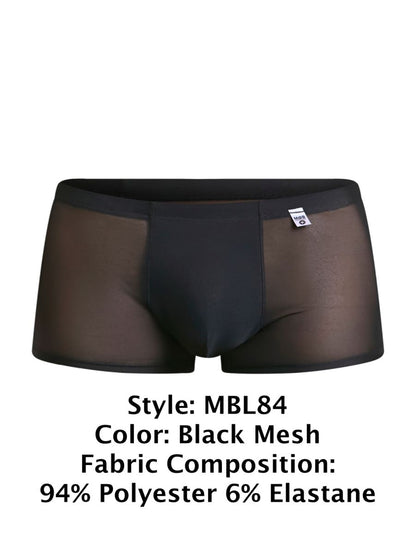 MaleBasics Men's Underwear MBL84 Classic Pouch Trunks Color Black Mesh