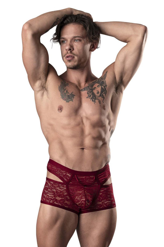 Male Power Men's Underwear 126-289 Lucifer Cut Out Short Color Burgundy