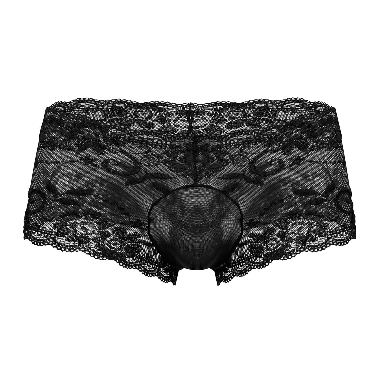Male Power Men's Underwear 127-280 Sassy Lace Mini Short Sheer Pouch Color Black