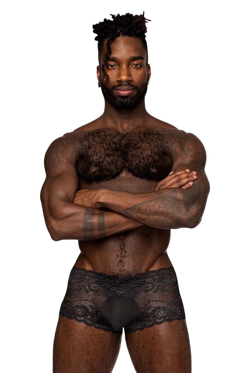 Male Power Men's Underwear 127-280 Sassy Lace Mini Short Sheer Pouch Color Black