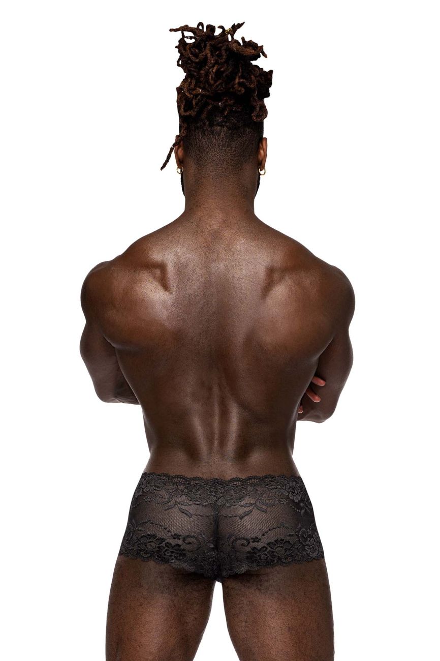 Male Power Men's Underwear 127-280 Sassy Lace Mini Short Sheer Pouch Color Black