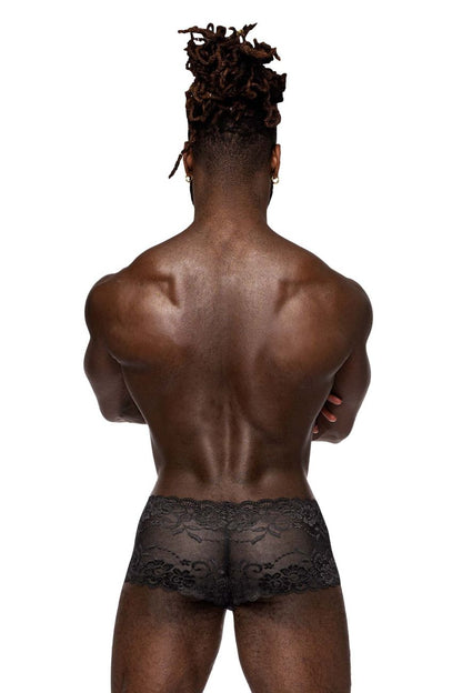 Male Power Sassy Lace Mini Short Sheer Pouch - Black