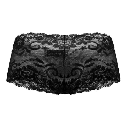 Male Power Sassy Lace Mini Short Sheer Pouch - Black