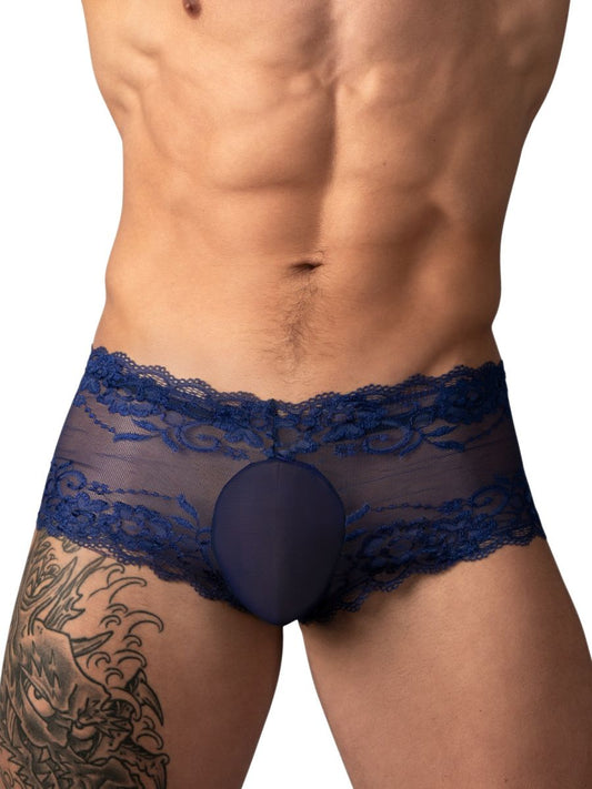 Male Power Men's Underwear 127-280 Sassy Lace Mini Short Sheer Pouch Color Navy