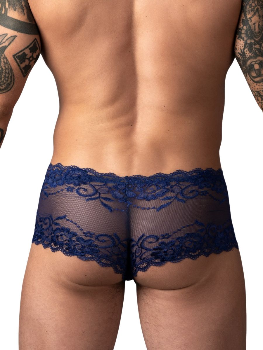 Male Power Men's Underwear 127-280 Sassy Lace Mini Short Sheer Pouch Color Navy