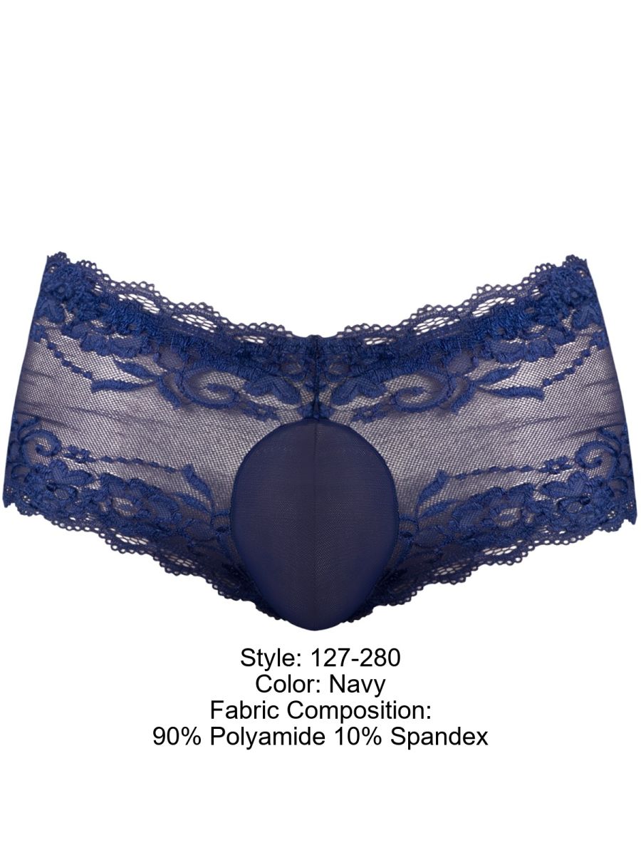 Male Power Men's Underwear 127-280 Sassy Lace Mini Short Sheer Pouch Color Navy