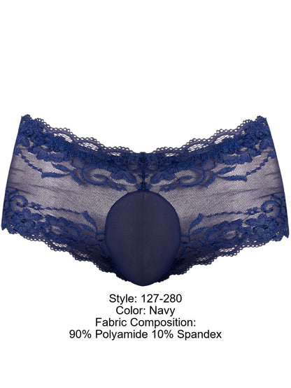 Male Power Men's Underwear 127-280 Sassy Lace Mini Short Sheer Pouch Color Navy