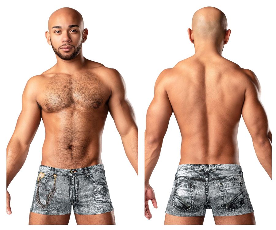 Male Power Men's Underwear 145-286 Dirty Denim Mini Short Color Denim Print