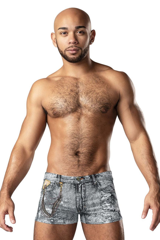 Male Power Men's Underwear 145-286 Dirty Denim Mini Short Color Denim Print