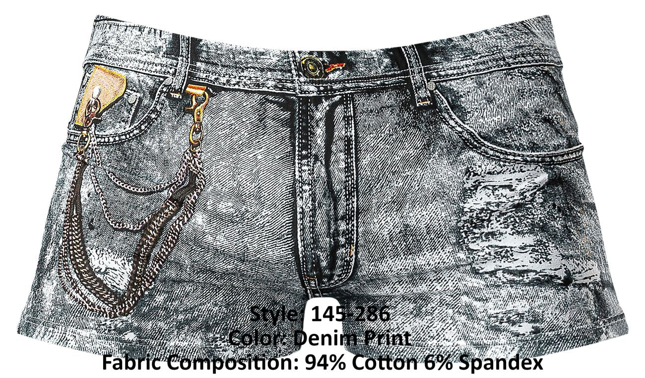 Male Power Men's Underwear 145-286 Dirty Denim Mini Short Color Denim Print