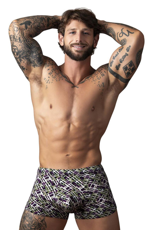 Male Power Men's Underwear 148-303 Gridlocked Strappy Back Short Color Printed
