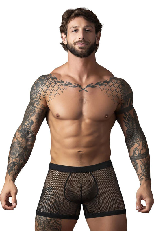 Male Power Men's Underwear 152-11C Fishnet 2 Pouch Short Color Black