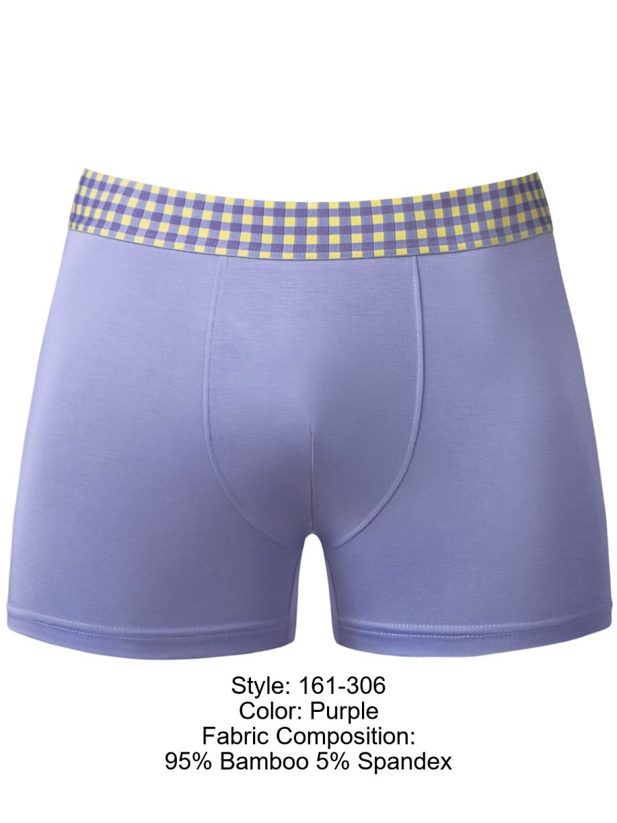 Male Power Men's Underwear 161-306 So Comfy Gingham Boxer Brief in Purple Color Purple